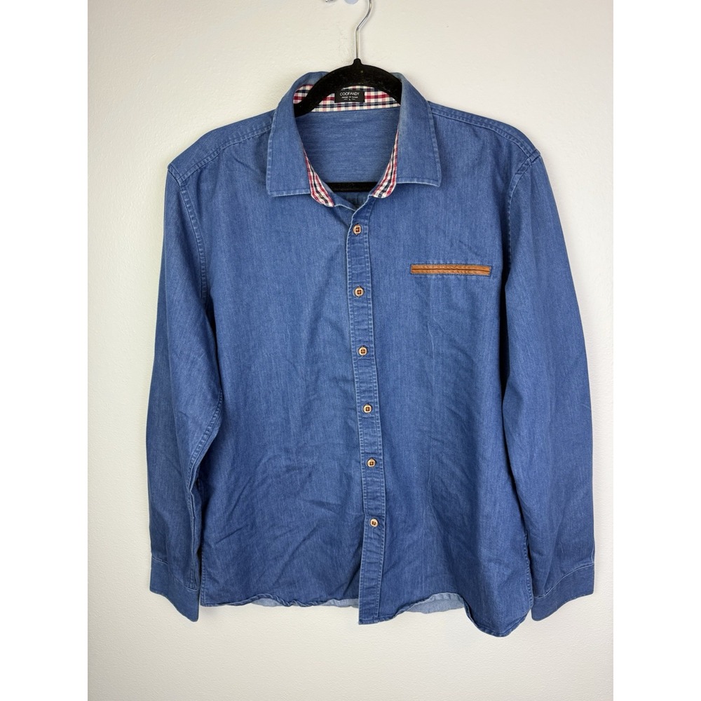 Coofandy Shirt, Men's‎ Size Large, Blue, Denim, Button Up, Long Sleeve